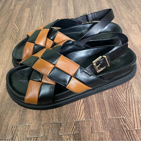 ALOHAS Marshmallow Scacchi Leather Crossover Sandals‎ Black Brown 42 11 11.5 - Picture 4 of 8